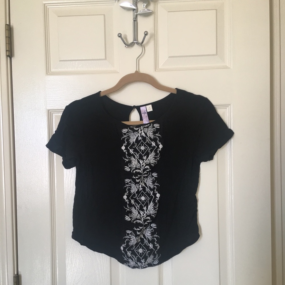 Black Blouse with White Embroidery